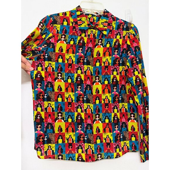 Alice + Olivia Willa Stace Face Squad of the World Shirt Blouse Silk Rainbow S - Picture 5 of 16